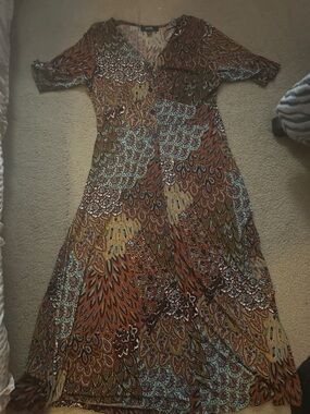 MSK Multicolor Paisley V-Neck Maxi Dress — Rust, Teal & Gold Accents